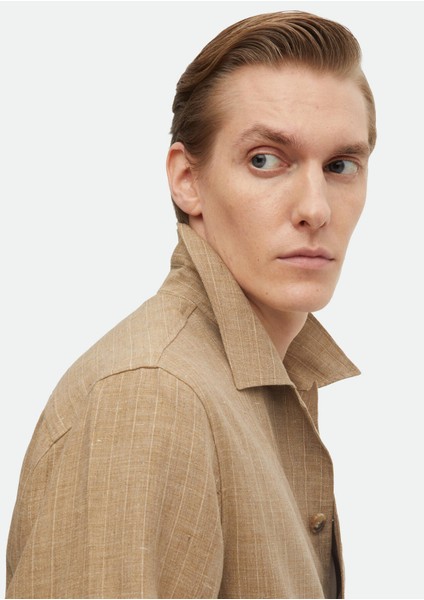 Vizon Düz Regular Fit Dokuma %100 Keten Overshırt fırsatları