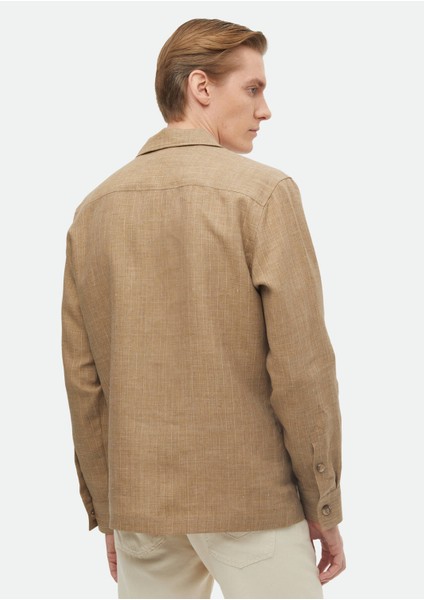 Vizon Düz Regular Fit Dokuma %100 Keten Overshırt indirimleri