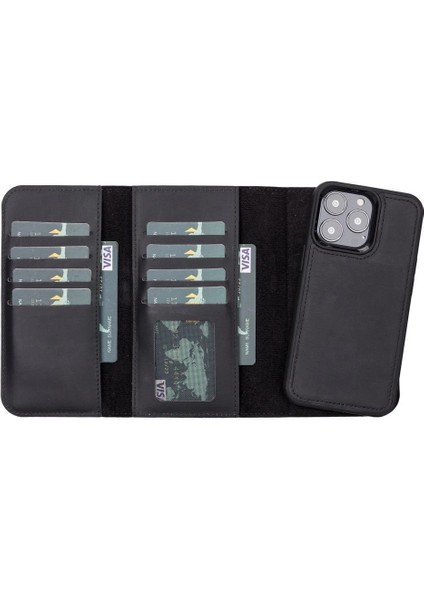 Apple iPhone 13 Pro Uyumlu Deri Cüzdanlı Kılıf Santa G1 Siyah indirimleri