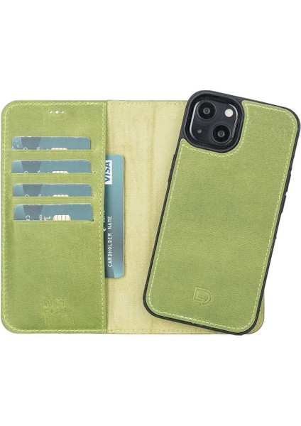 Apple iPhone 13 Uyumlu Deri Cüzdanlı Kılıf Antik Yeşil indirimleri