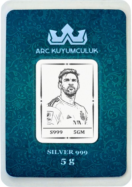 Tarihin En İyi Futbolcusu Lionel Messi Temalı Hediyeye Özel 5 Gram 999 Ayar Gümüş Külçesi-746