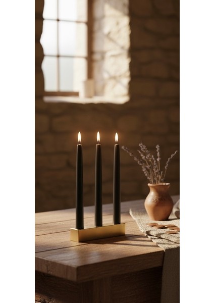 Som Pirinç Mumluk Şamdan (24X24 mm Kare / 120 mm Uzunluk) - Minimalist Tasarım Lüks Dekor