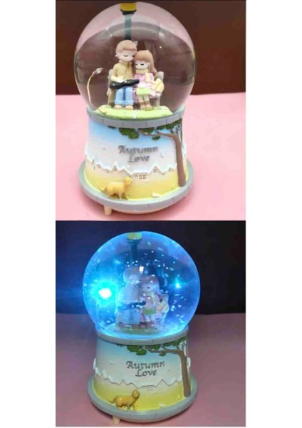 Büyük Boy Kar Küre Bankta Oturan Sevgili Kar Küresi