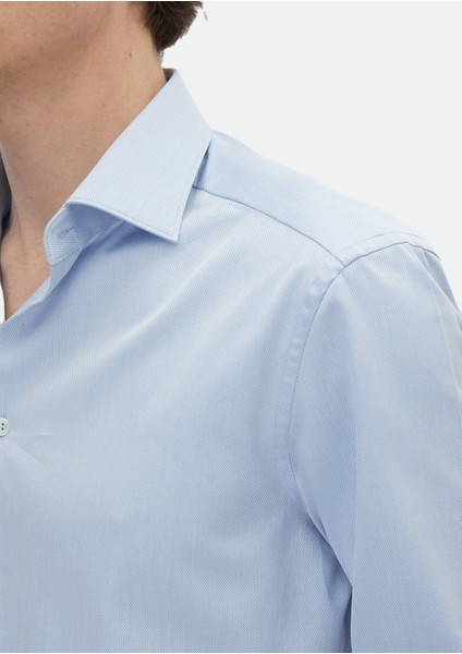 Mavi Çizgili Regular Fit Dokuma Klasik %100 Pamuk Gömlek fırsatları