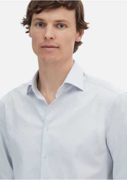 Açık Gri Çizgili Regular Fit Dokuma Klasik %100 Pamuk Gömlek fırsatları