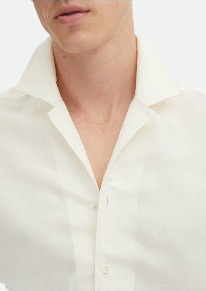 Beyaz Düz Regular Fit Dokuma Casual Keten Karışımlı Gömlek indirimleri