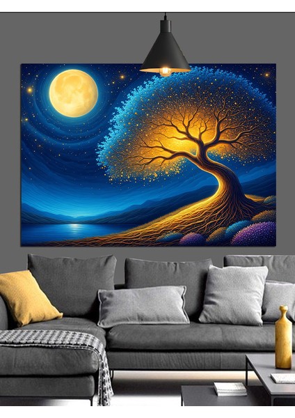 Gece Ağacı Ay Işığında Dekoratif Kanvas - Mdf Ahşap Tablo modelleri