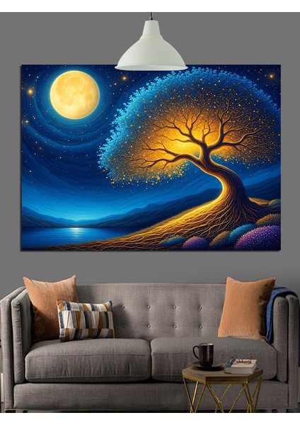 Gece Ağacı Ay Işığında Dekoratif Kanvas - Mdf Ahşap Tablo fırsatları