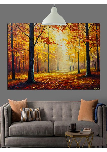 Sonbahar Ormanı Yağlıboya Manzara Dekoratif Kanvas - Mdf Ahşap Tablo modelleri