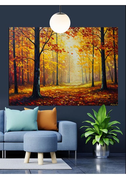 Sonbahar Ormanı Yağlıboya Manzara Dekoratif Kanvas - Mdf Ahşap Tablo indirimleri