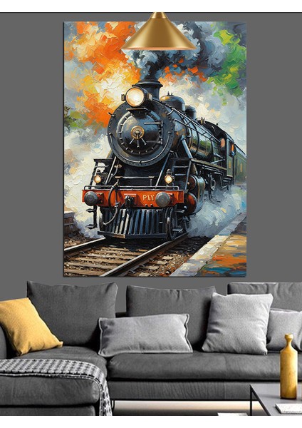 Retro Buharlı Tren Sanatı Dekoratif Kanvas - Mdf Ahşap Tablo