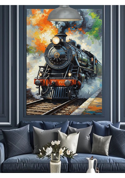 Retro Buharlı Tren Sanatı Dekoratif Kanvas - Mdf Ahşap Tablo fiyatları