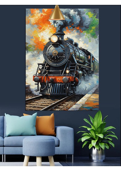 Retro Buharlı Tren Sanatı Dekoratif Kanvas - Mdf Ahşap Tablo fırsatları