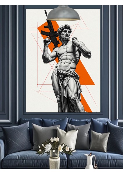 Silahlı Eski Heykel Dekoratif Kanvas - Mdf Ahşap Tablo fiyatları
