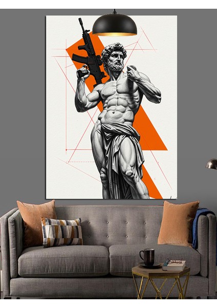 Silahlı Eski Heykel Dekoratif Kanvas - Mdf Ahşap Tablo modelleri