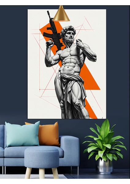 Silahlı Eski Heykel Dekoratif Kanvas - Mdf Ahşap Tablo fırsatları