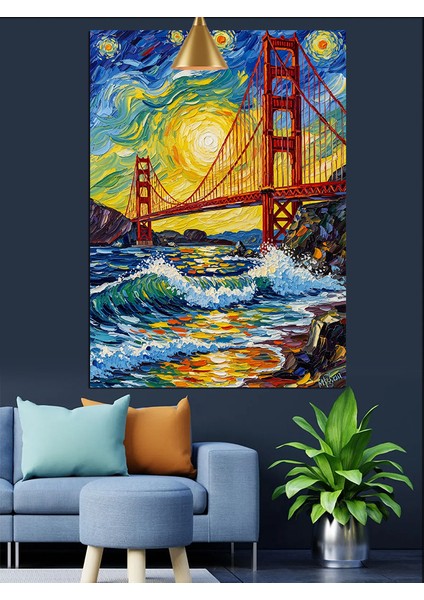 San Francisco Köprüsü Gün Batımı Dekoratif Kanvas - Mdf Ahşap Tablo