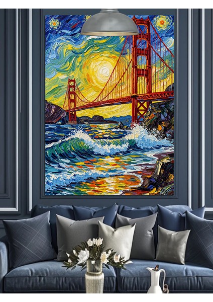San Francisco Köprüsü Gün Batımı Dekoratif Kanvas - Mdf Ahşap Tablo fırsatları