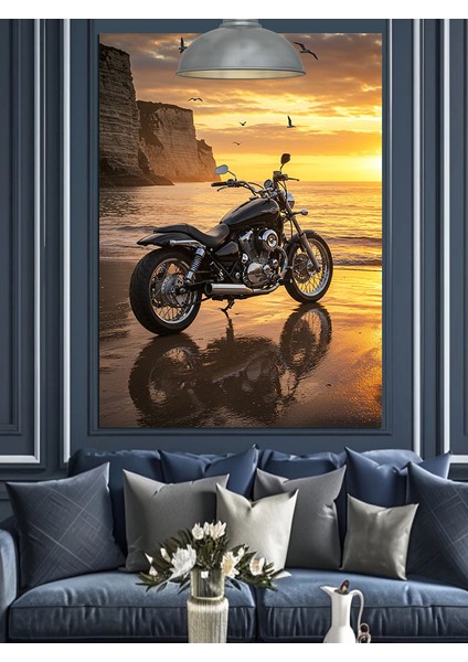 Motosiklet Gün Batımı Kumsal ve Deniz Dekoratif Kanvas - Mdf Ahşap Tablo fiyatları