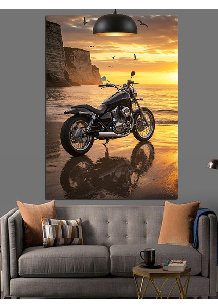 Motosiklet Gün Batımı Kumsal ve Deniz Dekoratif Kanvas - Mdf Ahşap Tablo modelleri