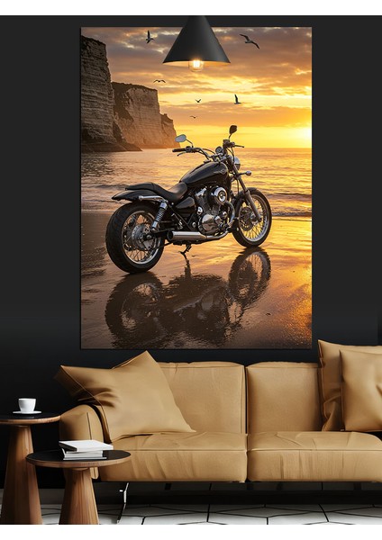 Motosiklet Gün Batımı Kumsal ve Deniz Dekoratif Kanvas - Mdf Ahşap Tablo indirimleri