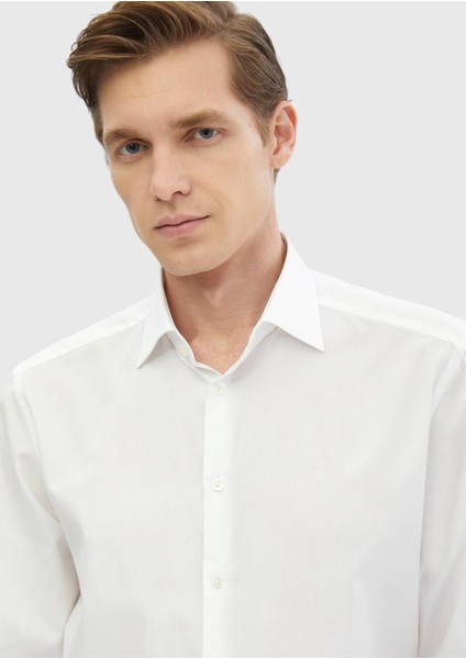 Beyaz Çizgili Regular Fit Dokuma Klasik %100 Pamuk Gömlek modelleri