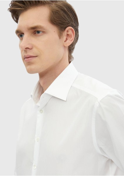 Beyaz Çizgili Regular Fit Dokuma Klasik %100 Pamuk Gömlek fırsatları
