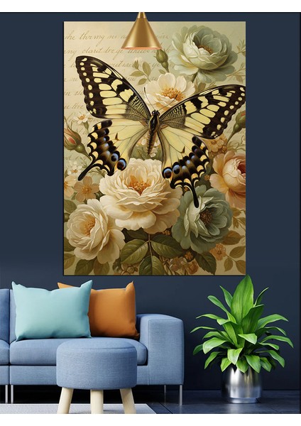 Sarıkelebek Gül ve Çiçekler Dekoratif Kanvas - Mdf Ahşap Tablo modelleri