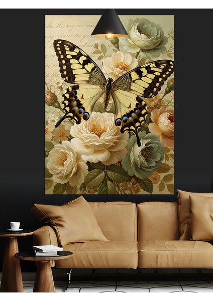 Sarıkelebek Gül ve Çiçekler Dekoratif Kanvas - Mdf Ahşap Tablo fırsatları