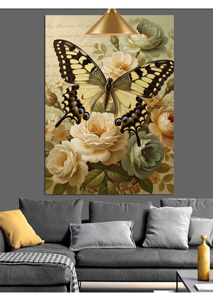 Sarıkelebek Gül ve Çiçekler Dekoratif Kanvas - Mdf Ahşap Tablo indirimleri