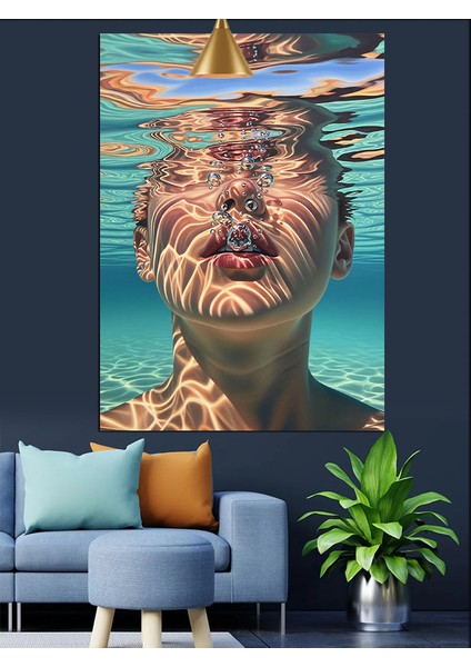 Su Yüzeyinde Insan Yüzü Dekoratif Kanvas - Mdf Ahşap Tablo