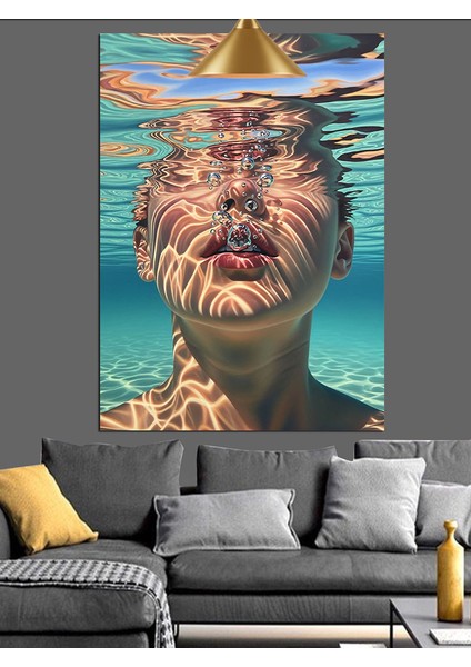 Su Yüzeyinde Insan Yüzü Dekoratif Kanvas - Mdf Ahşap Tablo modelleri