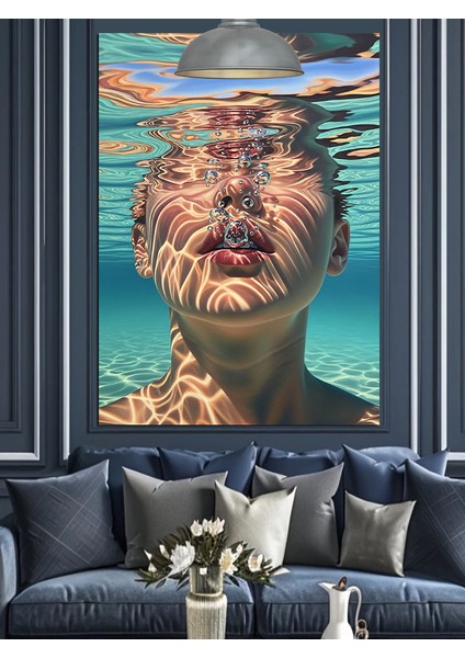 Su Yüzeyinde Insan Yüzü Dekoratif Kanvas - Mdf Ahşap Tablo fırsatları