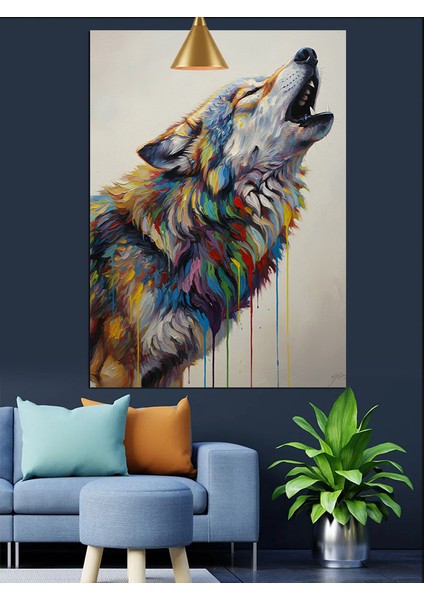 Kurt Uluması Renklendirilmiş Dekoratif Kanvas - Mdf Ahşap Tablo