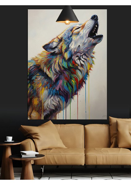 Kurt Uluması Renklendirilmiş Dekoratif Kanvas - Mdf Ahşap Tablo fiyatları