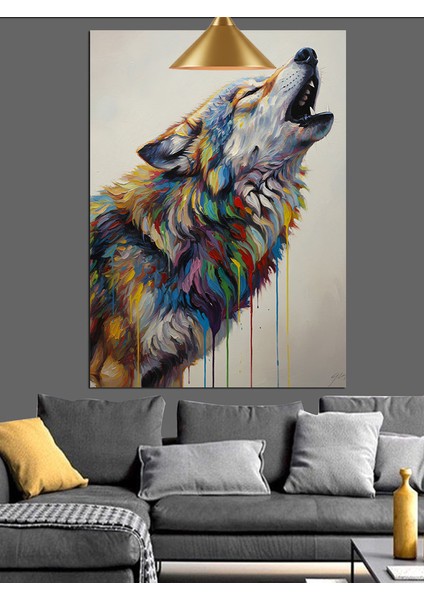 Kurt Uluması Renklendirilmiş Dekoratif Kanvas - Mdf Ahşap Tablo modelleri