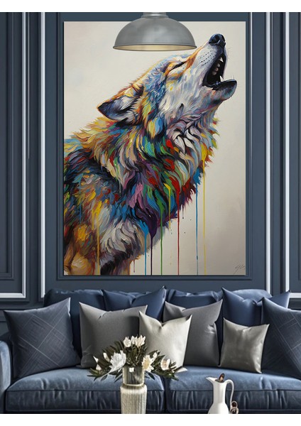 Kurt Uluması Renklendirilmiş Dekoratif Kanvas - Mdf Ahşap Tablo fırsatları