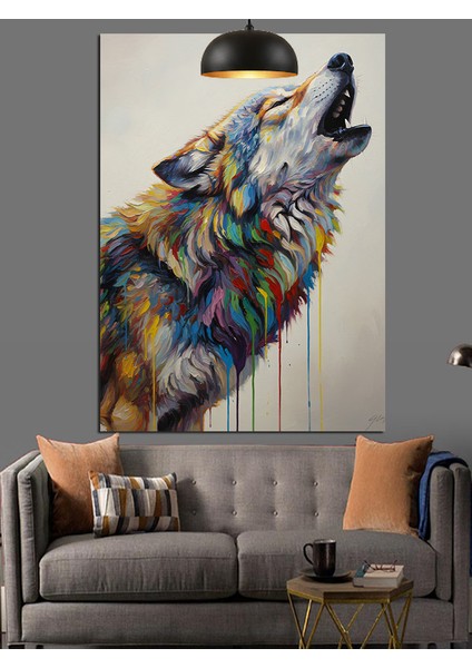 Kurt Uluması Renklendirilmiş Dekoratif Kanvas - Mdf Ahşap Tablo indirimleri
