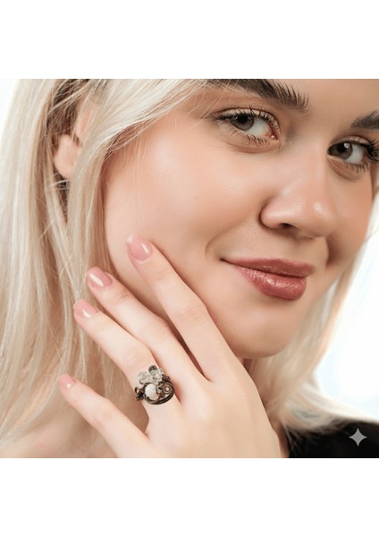 Bakır Bronz Alaşım Kadın Yüzük - Amorf Beyaz Kuvars Doğaltaşlı - Retro Tasarım - Ayarlanabilir Ölçü modelleri