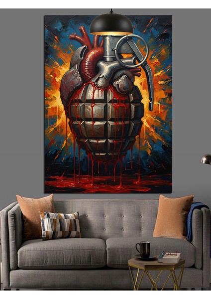 El Bombası Kalp Sanatı Dekoratif Kanvas - Mdf Ahşap Tablo