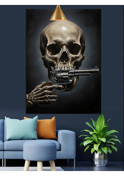 Silahlı Kuru Kafa Dekoratif Kanvas - Mdf Ahşap Tablo fiyatları
