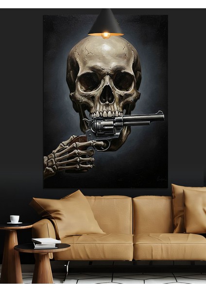 Silahlı Kuru Kafa Dekoratif Kanvas - Mdf Ahşap Tablo modelleri