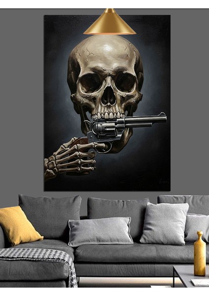 Silahlı Kuru Kafa Dekoratif Kanvas - Mdf Ahşap Tablo fırsatları