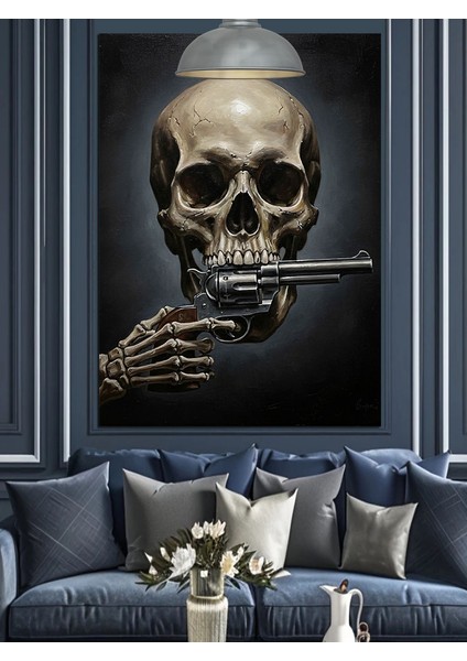 Silahlı Kuru Kafa Dekoratif Kanvas - Mdf Ahşap Tablo indirimleri