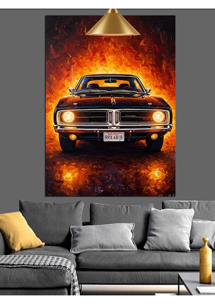Eski Klasik Araba Alevli Gece Dekoratif Kanvas - Mdf Ahşap Tablo fiyatları