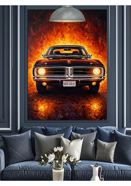 Eski Klasik Araba Alevli Gece Dekoratif Kanvas - Mdf Ahşap Tablo modelleri
