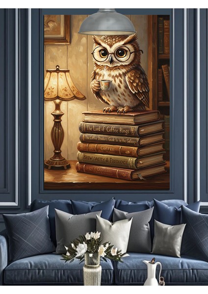 Kitap Üzerinde Baykuş Figürü Dekoratif Kanvas - Mdf Ahşap Tablo