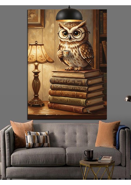 Kitap Üzerinde Baykuş Figürü Dekoratif Kanvas - Mdf Ahşap Tablo fiyatları