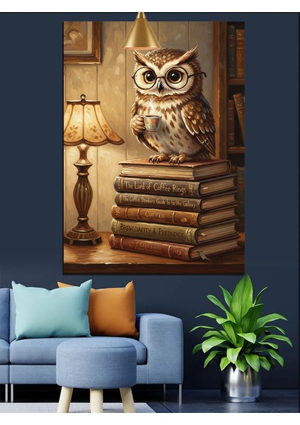 Kitap Üzerinde Baykuş Figürü Dekoratif Kanvas - Mdf Ahşap Tablo modelleri