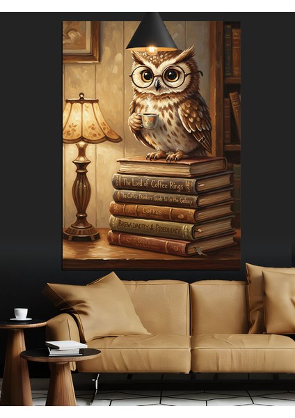 Kitap Üzerinde Baykuş Figürü Dekoratif Kanvas - Mdf Ahşap Tablo fırsatları